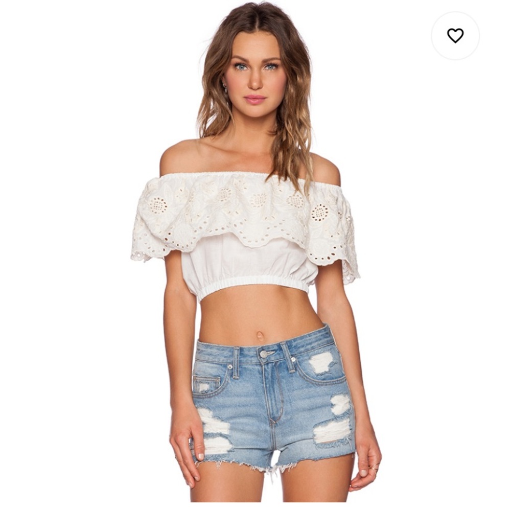 White Somedays Lovin Revolve Cropped eyelet off the shoulder top